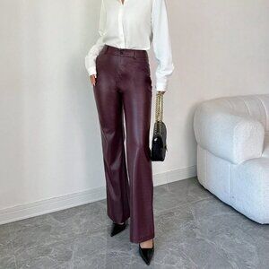 Burgundy Preppy Women's Flare Leg Pants